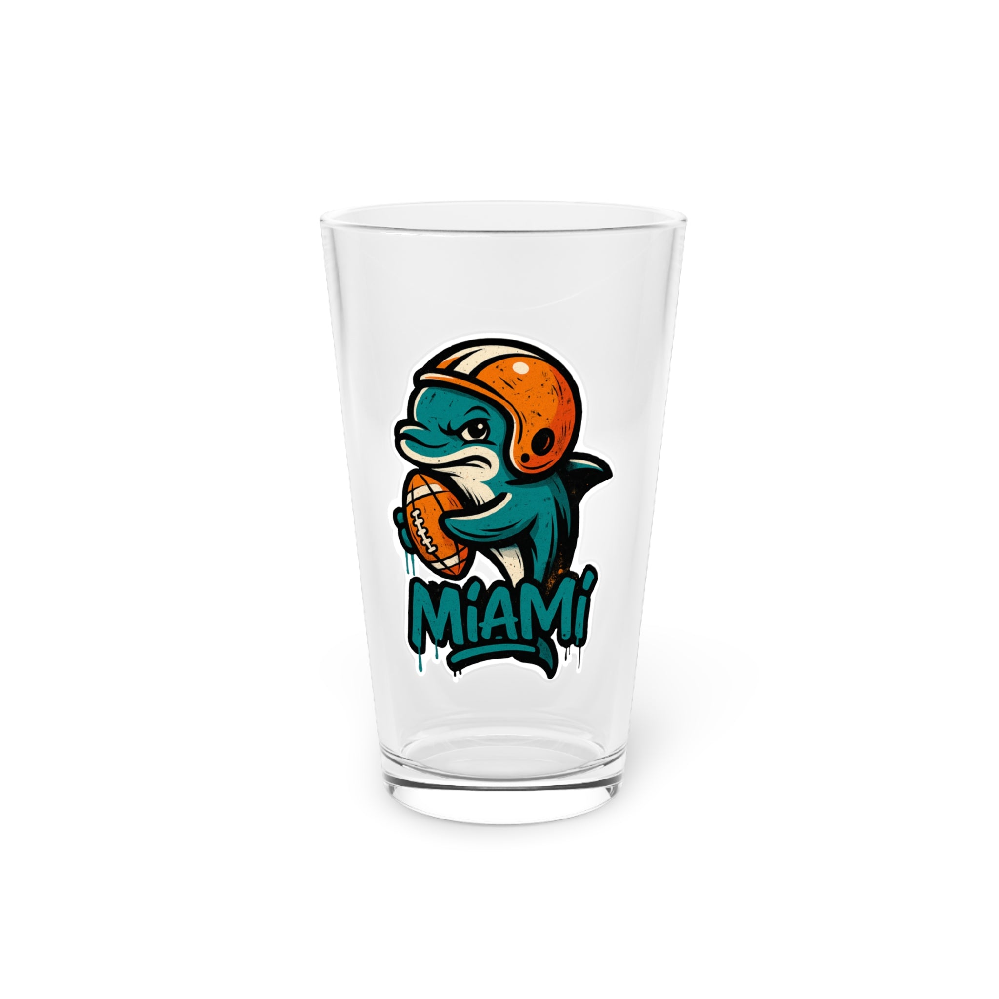 Miami Dolphins Pint Glass, 16oz Beer Cup, Sports Fan Gift, Custom Drinkware, Tailgating Accessory, Party Glass